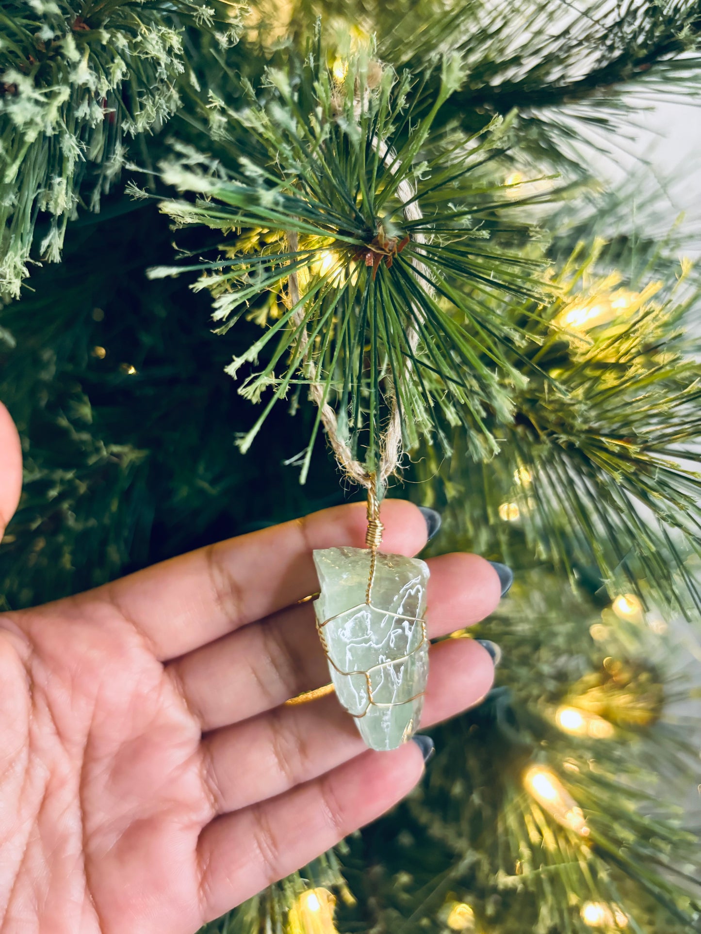 Raw Green Calcite Crystal Ornament