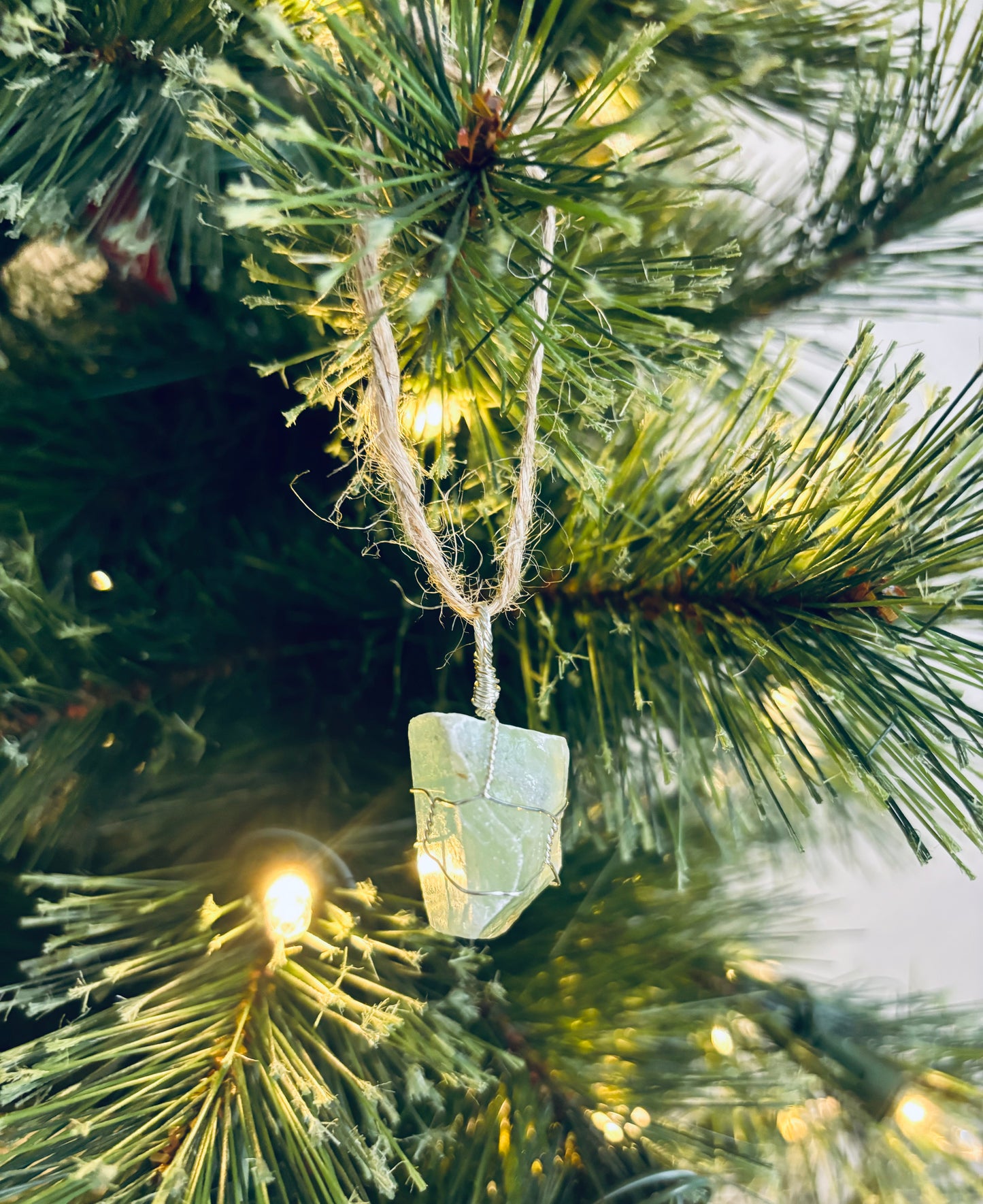 Raw Green Calcite Crystal Ornament