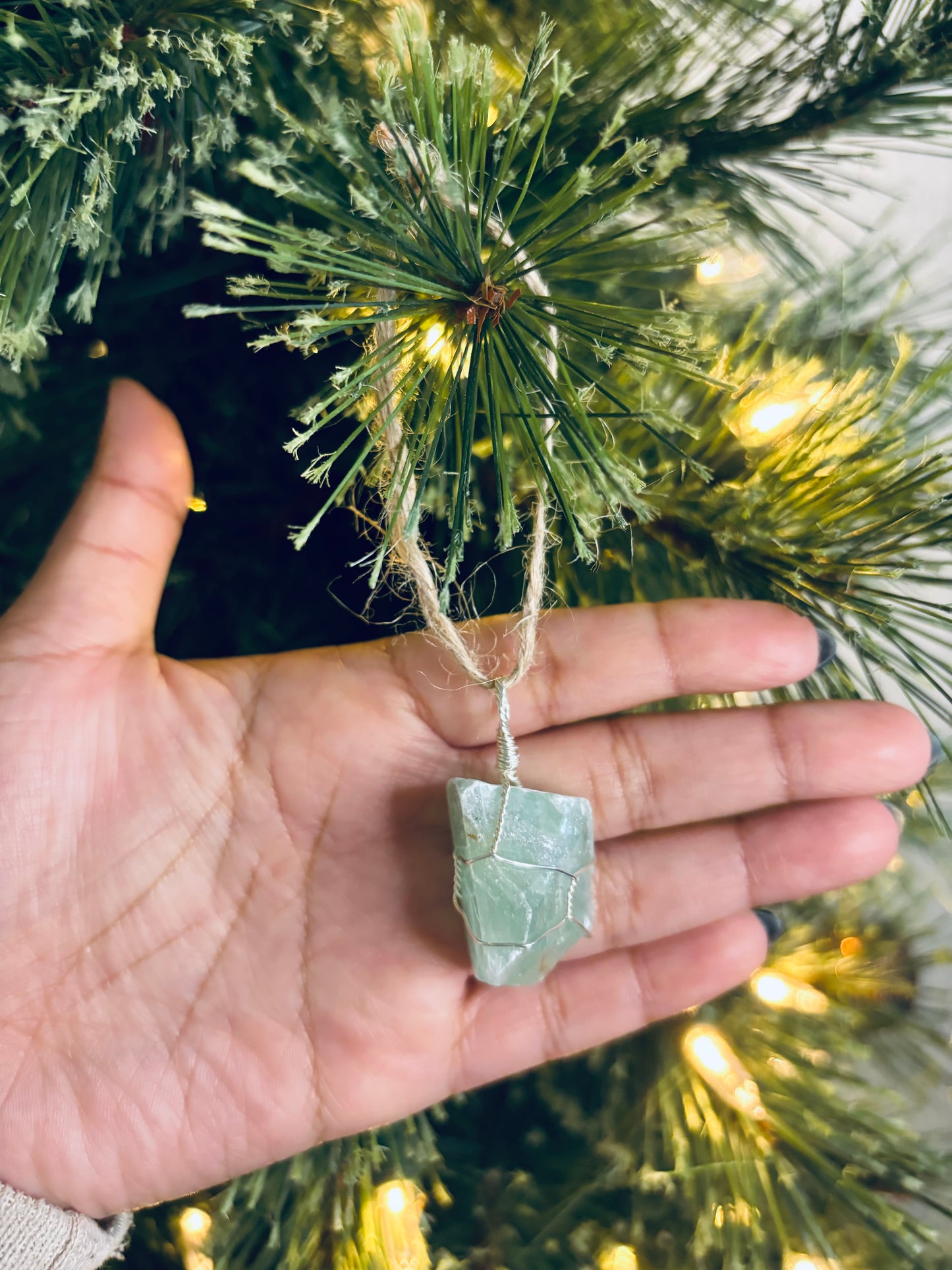 Raw Green Calcite Crystal Ornament