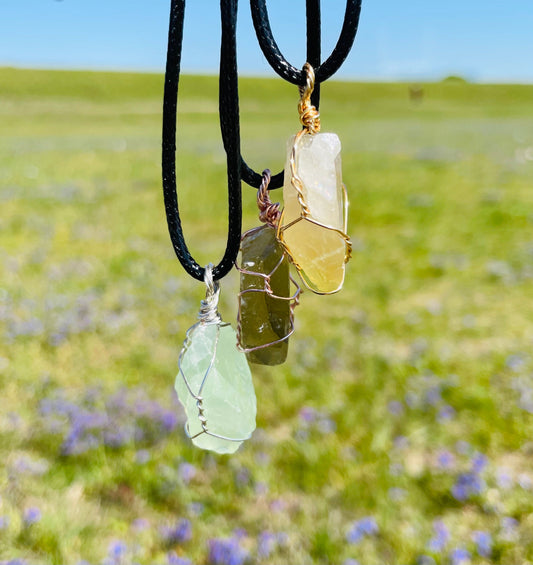 Raw Green Calcite Crystal Necklace - Custom