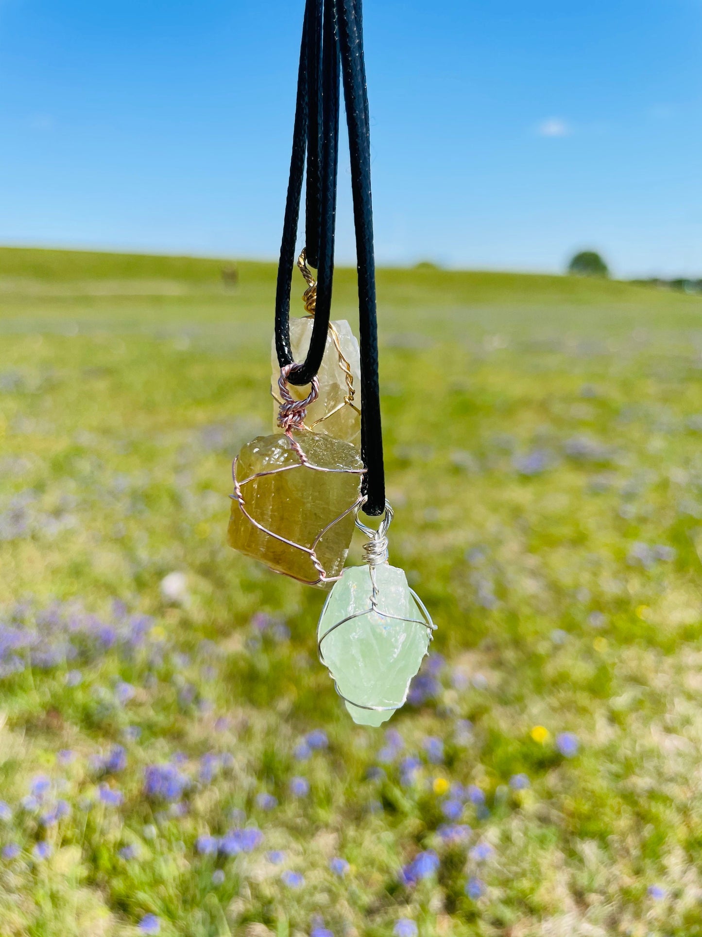 Raw Green Calcite Crystal Necklace - Custom