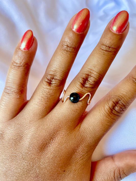 Black Onyx Adjustable Wavy Ring