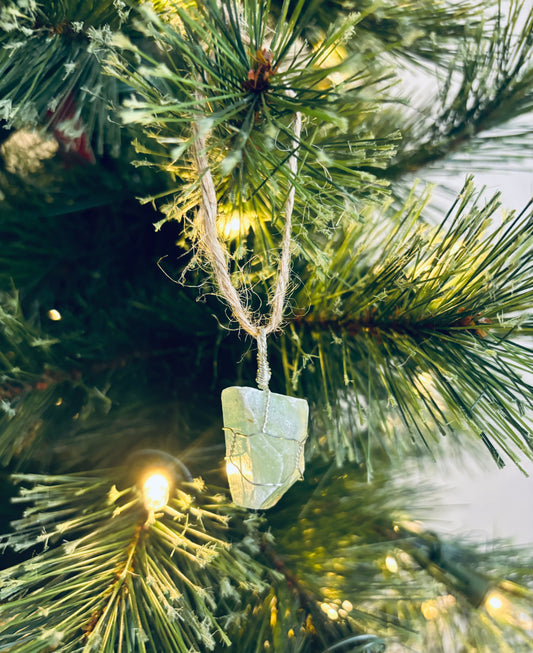 Raw Green Calcite Crystal Ornament