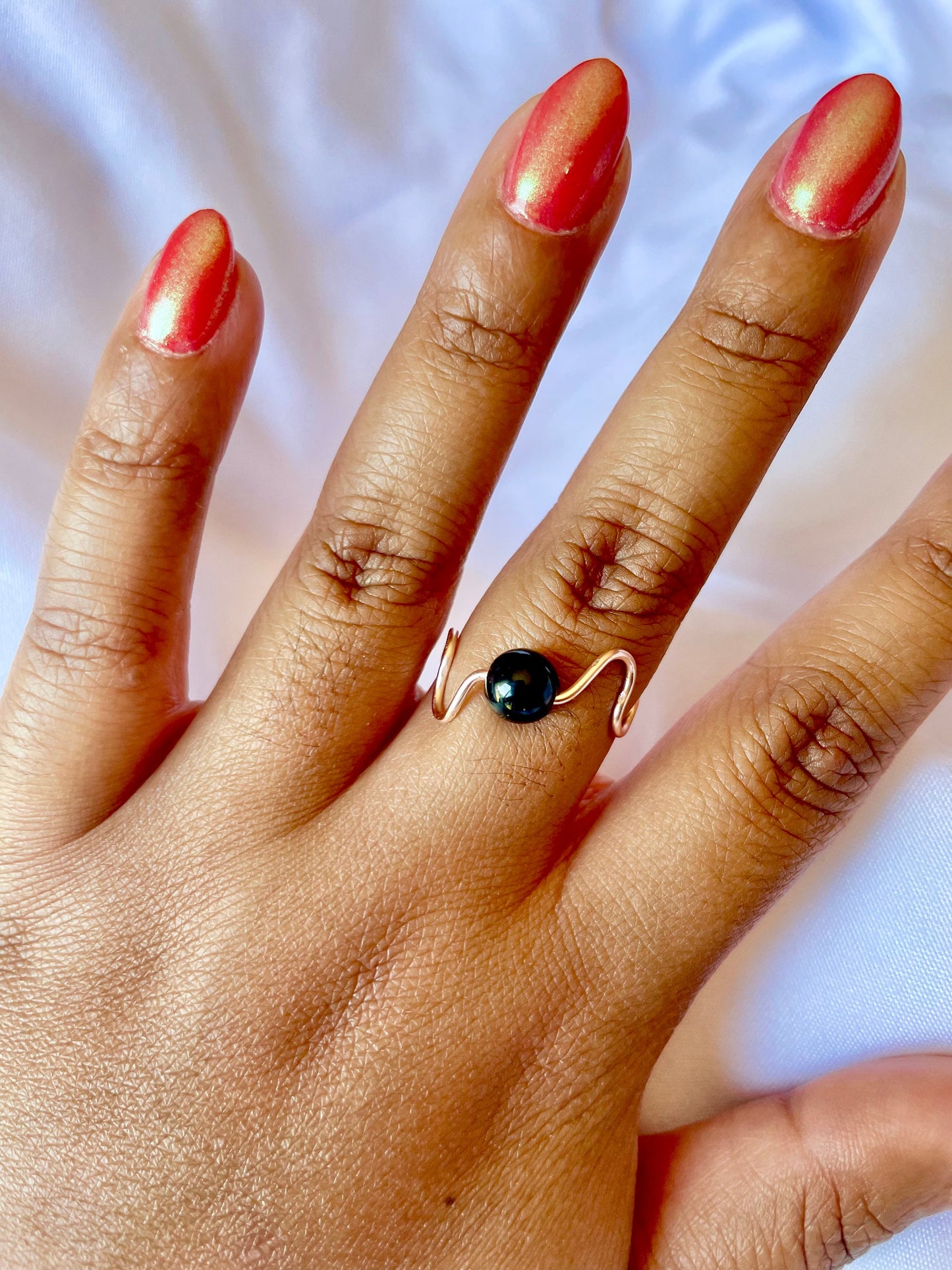 Black Onyx Adjustable Wavy Ring