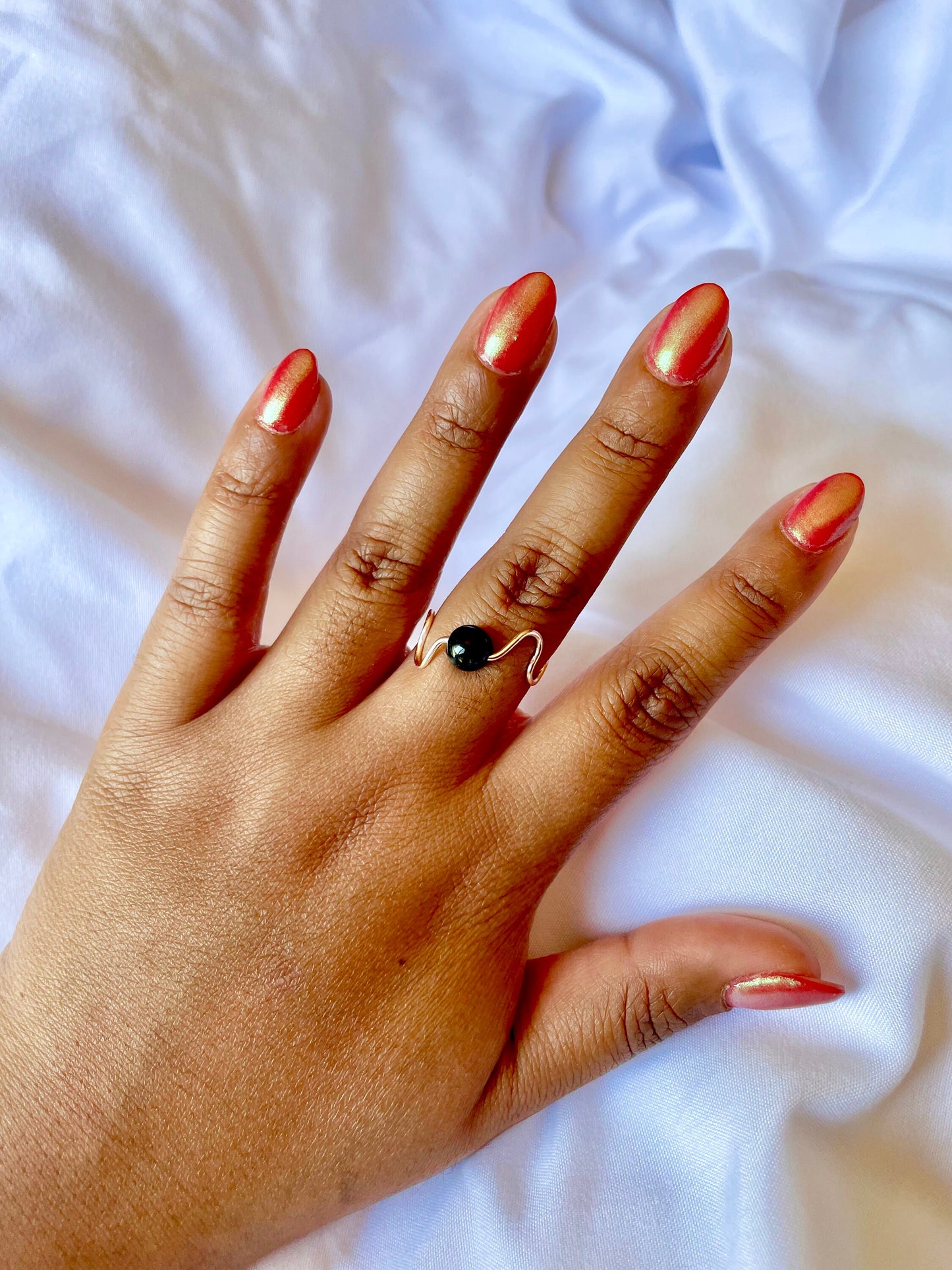 Black Onyx Adjustable Wavy Ring